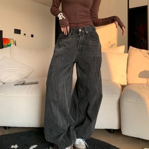 Unisex Lightning Pattern Denim Pants - Loose Casual Straight Leg, Versatile Floor-Length Jeans for Spring 2025 Fashion