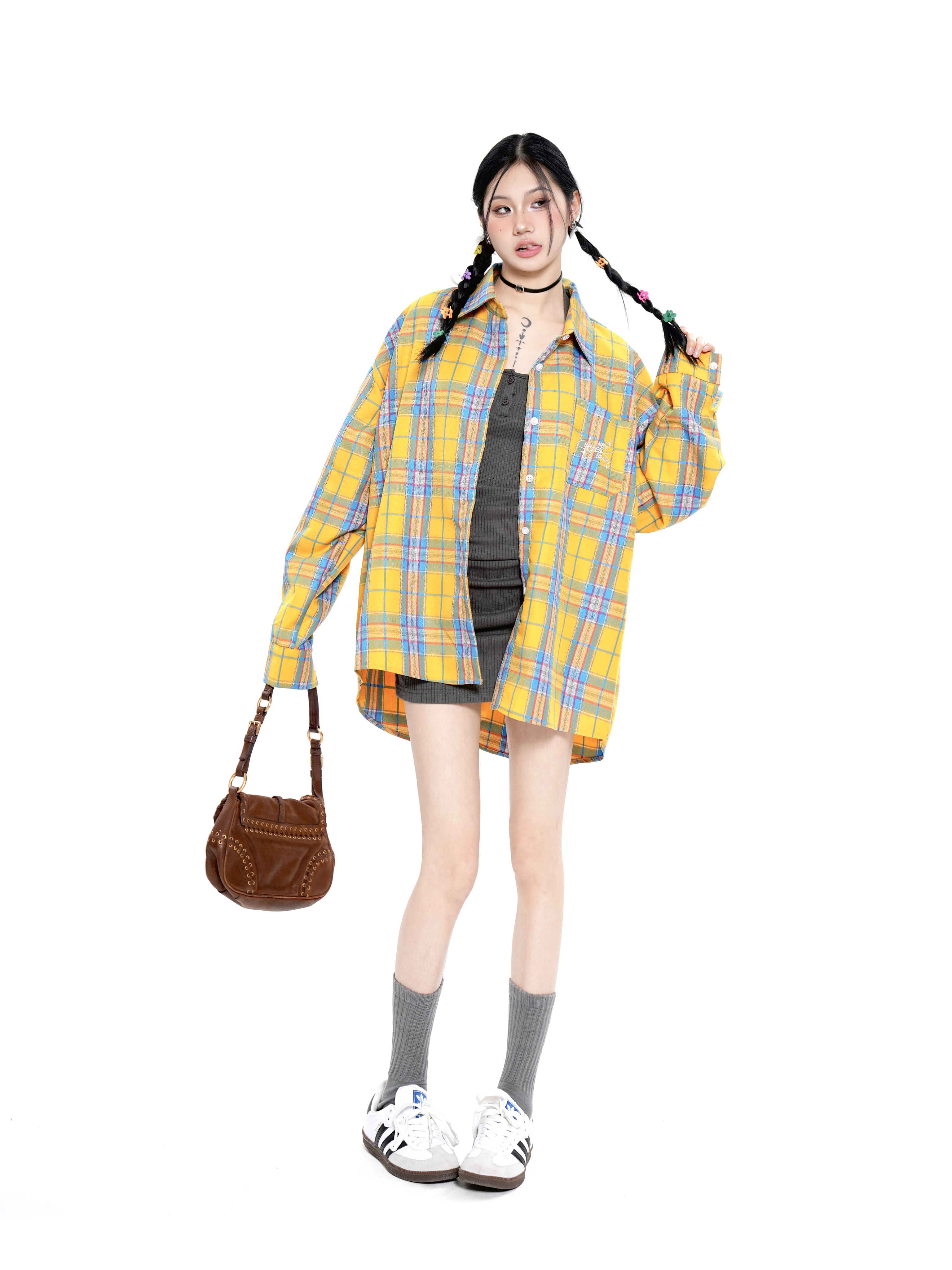 Unisex Loose Casual Long Sleeve Yellow Plaid Shirt Cardigan Jacket - 2024 Spring American Vintage BF Style