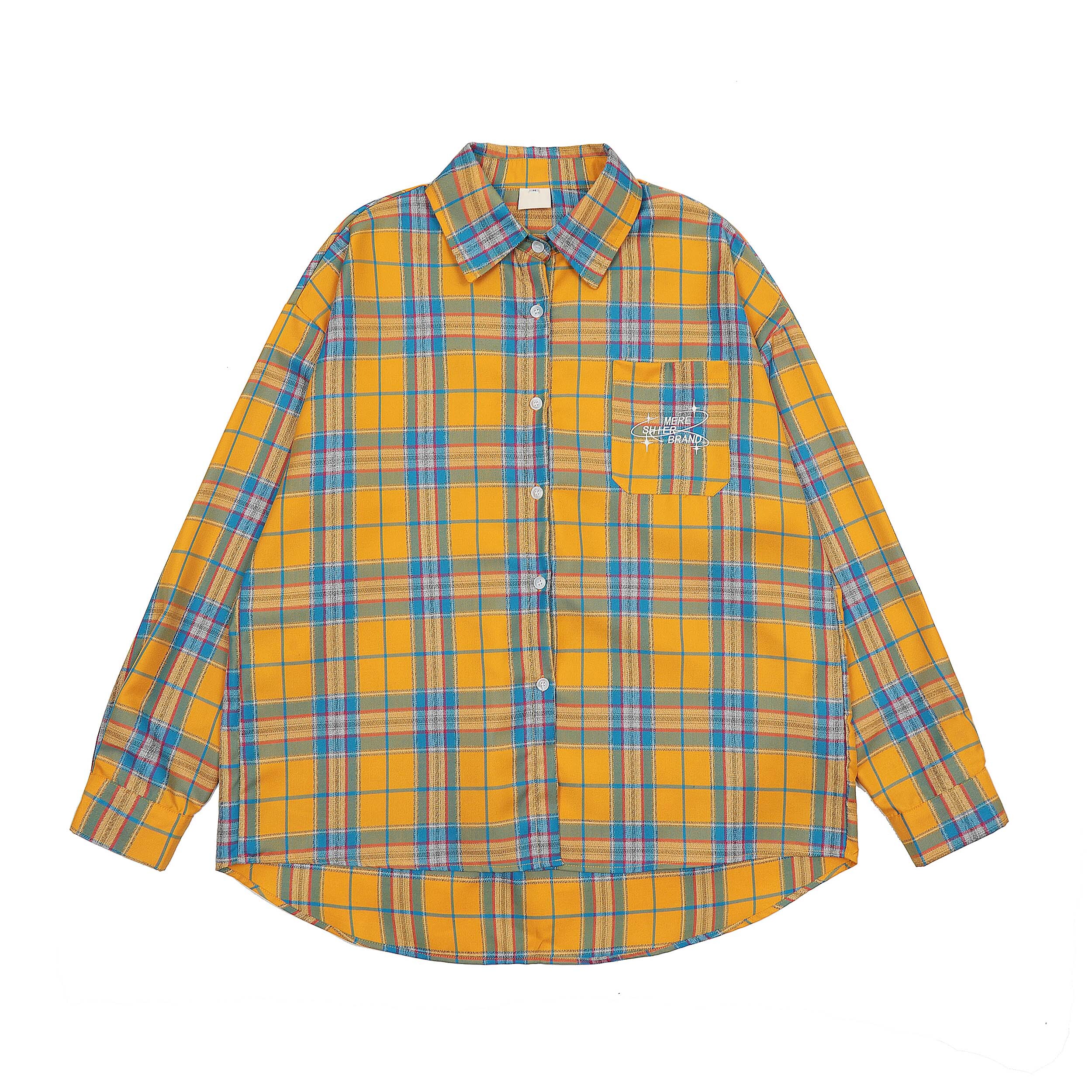 Unisex Loose Casual Long Sleeve Yellow Plaid Shirt Cardigan Jacket - 2024 Spring American Vintage BF Style