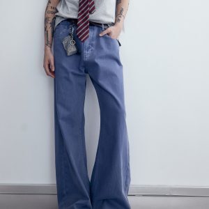 Unisex Loose Casual Wide-Leg Denim Jeans in Water-Washed Blue - Vintage 90s Style Trendy Fashion Pants