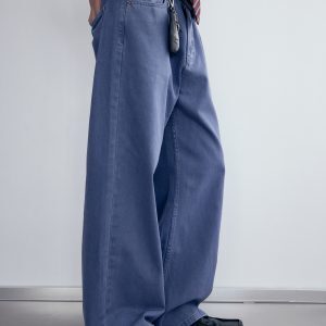 Unisex Loose Casual Wide-Leg Denim Jeans in Water-Washed Blue - Vintage 90s Style Trendy Fashion Pants