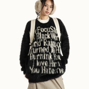 Unisex Loose Knit Sweater for Women - American Style Autumn Winter Couple Top