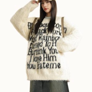 Unisex Loose Knit Sweater for Women - American Style Autumn Winter Couple Top