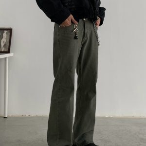 Unisex Micro-Flare Jeans - Washed Straight-Leg American Streetwear Casual Pants for High Street Style