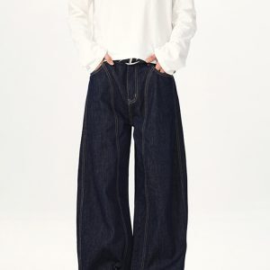 Unisex Minimalist Cow Print Curved Blade Jeans - Versatile Loose Wide-Leg Casual Pants for 90s Inspired Style