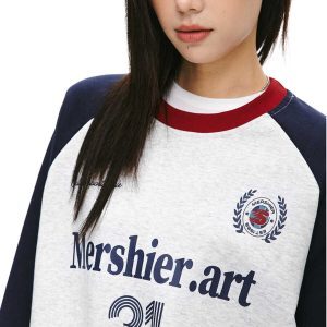 Unisex Retro American Sports Jersey Sweatshirt - Thin Raglan Sleeve Casual Couple Top