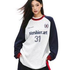 Unisex Retro American Sports Jersey Sweatshirt - Thin Raglan Sleeve Casual Couple Top