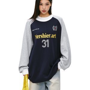 Unisex Retro American Sports Jersey Sweatshirt - Thin Raglan Sleeve Casual Couple Top