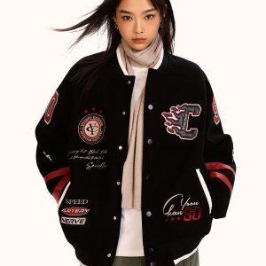 Unisex Retro Baseball Jacket - Trendy Loose Fit Cotton-Padded Casual Coat for Men and Women - Vintage Sports Style