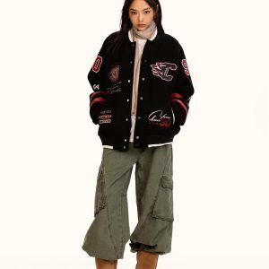 Unisex Retro Baseball Jacket - Trendy Loose Fit Cotton-Padded Casual Coat for Men and Women - Vintage Sports Style