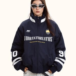 Unisex Retro Blockette Casual Cotton Jersey Jacket - Loose Fit American Sports Style Coat for Trendy Everyday Wear