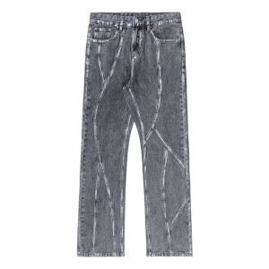 Unisex Retro Denim Pants with Split Design - High Street Fashion, Loose Micro-Flare, Vintage Inspired, Y2K Style
