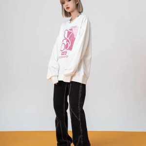Unisex Retro Denim Pants with Split Design - High Street Fashion, Loose Micro-Flare, Vintage Inspired, Y2K Style