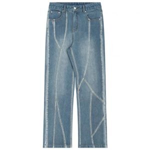 Unisex Retro Denim Pants with Split Design - High Street Fashion, Loose Micro-Flare, Vintage Inspired, Y2K Style