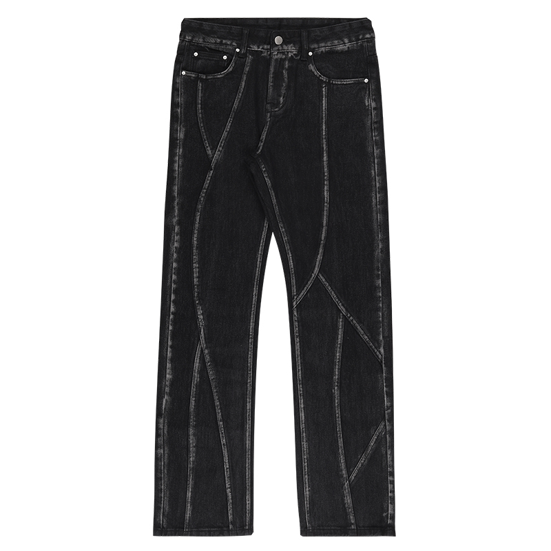 Unisex Retro Denim Pants with Split Design - High Street Fashion, Loose Micro-Flare, Vintage Inspired, Y2K Style