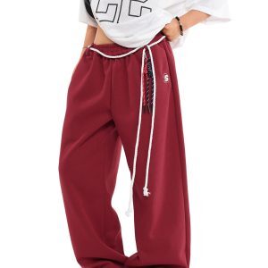 Unisex Retro Hip-Hop Drawstring Sports Pants - Loose Wide-Leg Sweatpants for Street Dance and Casual Wear