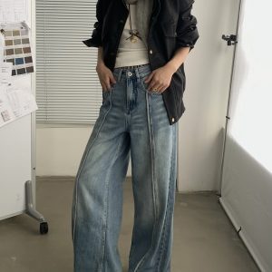 Unisex Retro Loose Flared Jeans - Trendy Wide-Leg Casual Pants for a Vintage 90s Look