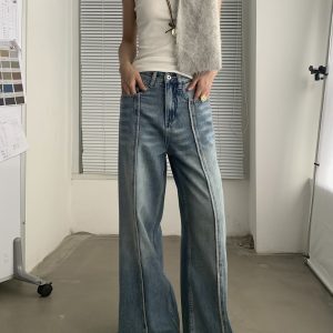 Unisex Retro Loose Flared Jeans - Trendy Wide-Leg Casual Pants for a Vintage 90s Look