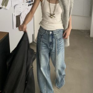 Unisex Retro Loose Flared Jeans - Trendy Wide-Leg Casual Pants for a Vintage 90s Look