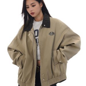Unisex Retro Plaid Spliced Jacket - American Barn Style Loose Versatile Outerwear for Trendy 90s and Y2K Fashion