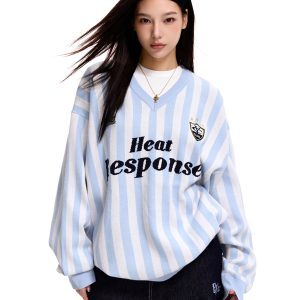 Unisex Retro Striped Sweater Jacket - Loose American Sports Style Top for Men and Women, Vintage-Inspired, Casual Fashion