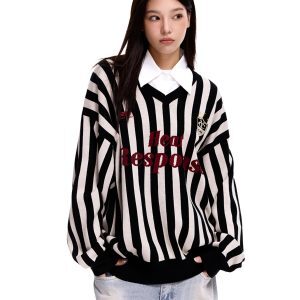 Unisex Retro Striped Sweater Jacket - Loose American Sports Style Top for Men and Women, Vintage-Inspired, Casual Fashion