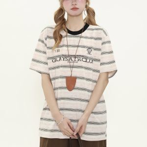 Unisex Retro Tie-Dye Distressed Striped Short Sleeve T-Shirt - Loose Fit Couple's Summer Top