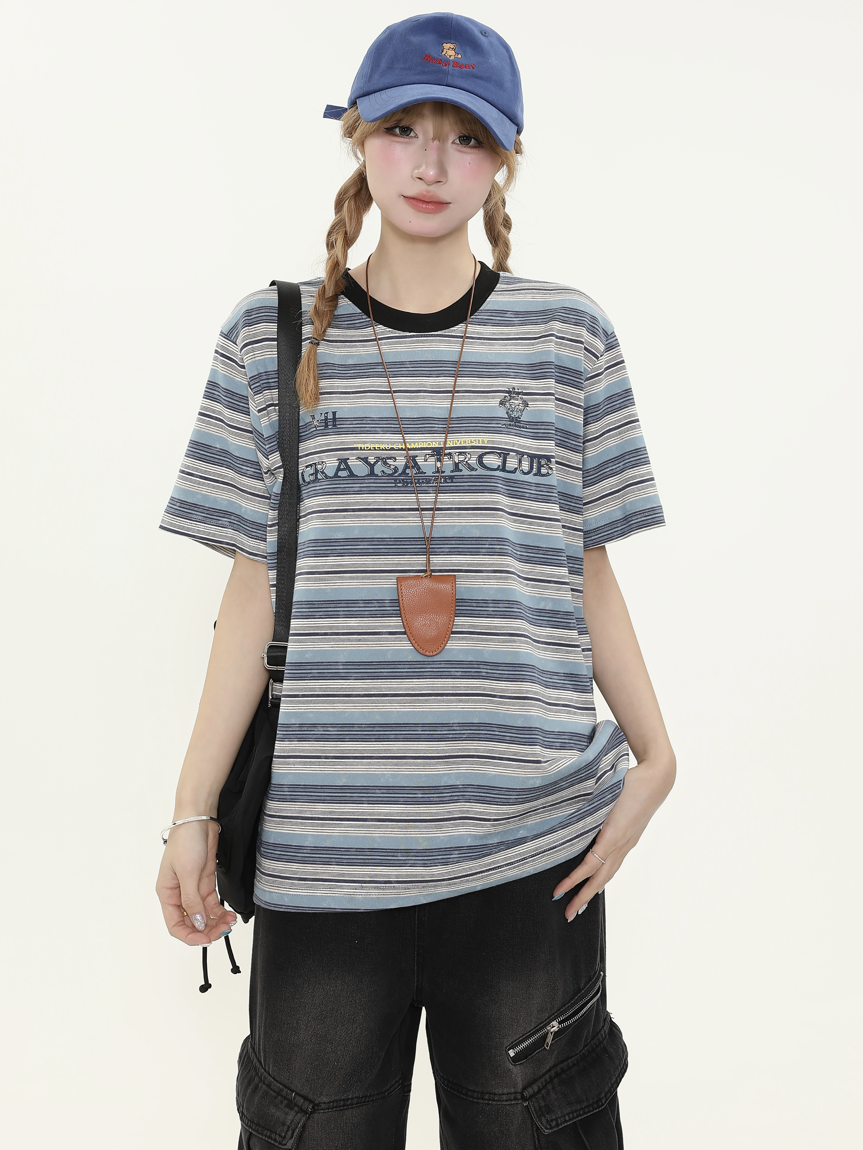 Unisex Retro Tie-Dye Distressed Striped Short Sleeve T-Shirt - Loose Fit Couple's Summer Top