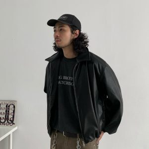 Unisex Retro Vintage Leather Jacket, Clean Fit American Style, Short Thick Cotton Coat, Trendy 90s Fashion