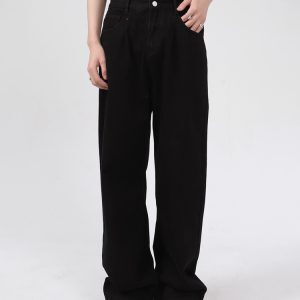 Unisex Straight-Leg Jeans - Loose-Fitting, Versatile Retro High Street Wide-Leg Pants for a Trendy 90s American Vibe