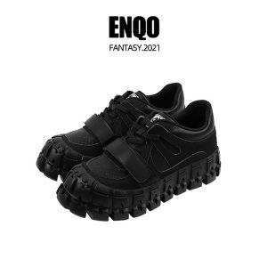 Unisex Thick-Soled Summer 2025 Leather Flats for Women - Stylish Slimming Black Shoes for a Cool, Sweet Look