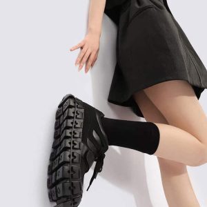 Unisex Thick-Soled Summer 2025 Leather Flats for Women - Stylish Slimming Black Shoes for a Cool, Sweet Look