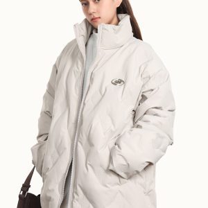 Unisex Thickened White Duck Down Winter Coat with Stand Collar - Loose Fit American Style for 90s Inspired Fashion