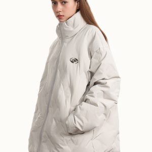 Unisex Thickened White Duck Down Winter Coat with Stand Collar - Loose Fit American Style for 90s Inspired Fashion