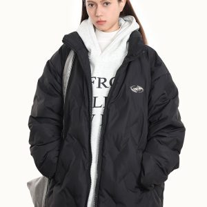 Unisex Thickened White Duck Down Winter Coat with Stand Collar - Loose Fit American Style for 90s Inspired Fashion