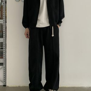 Unisex Vintage-Inspired Wide-Leg Sweatpants - Casual Streetwear for Winter - Trendy Loose Fit Sports Pants