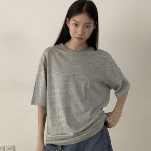 Unisex Vintage Loose Casual T-Shirt - Summer Minimalist 180G Short Sleeve Top, Versatile American Style Fashion