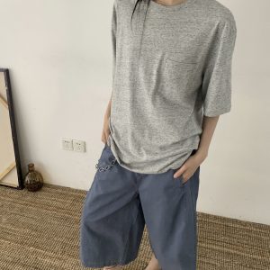 Unisex Vintage Loose Casual T-Shirt - Summer Minimalist 180G Short Sleeve Top, Versatile American Style Fashion
