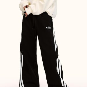 Unisex Vintage Striped Sweatpants - Loose Wide-Leg Straight-Leg Casual Pants for Street Dance and Trendy Sportswear