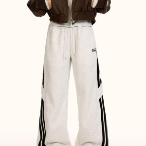 Unisex Vintage Striped Sweatpants - Loose Wide-Leg Straight-Leg Casual Pants for Street Dance and Trendy Sportswear