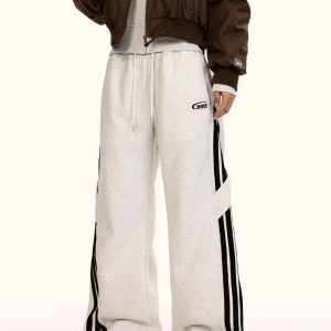 Unisex Vintage Striped Sweatpants - Loose Wide-Leg Straight-Leg Casual Pants for Street Dance and Trendy Sportswear
