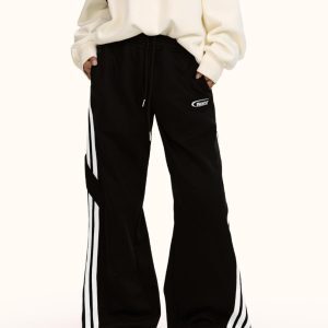 Unisex Vintage Striped Sweatpants - Loose Wide-Leg Straight-Leg Casual Pants for Street Dance and Trendy Sportswear