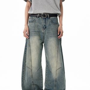 Unisex Vintage-Style Three-Dimensional Curved Knife Jeans - Loose Fit, Slimming Long Pants for a Clean Aesthetic