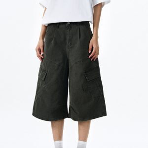 Unisex Vintage Washed Cotton Work Shorts - Retro 90s Loose Seven-Point Summer Pants