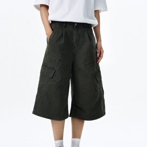 Unisex Vintage Washed Cotton Work Shorts - Retro 90s Loose Seven-Point Summer Pants