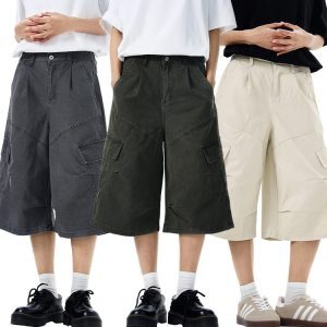 Unisex Vintage Washed Cotton Work Shorts - Retro 90s Loose Seven-Point Summer Pants