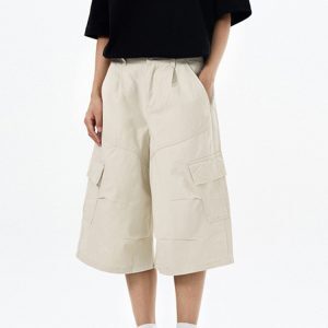 Unisex Vintage Washed Cotton Work Shorts - Retro 90s Loose Seven-Point Summer Pants