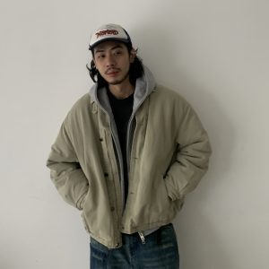 Unisex Vintage Washed Distressed Cotton Jacket with Lapel - Retro Padded Coat for Casual Style