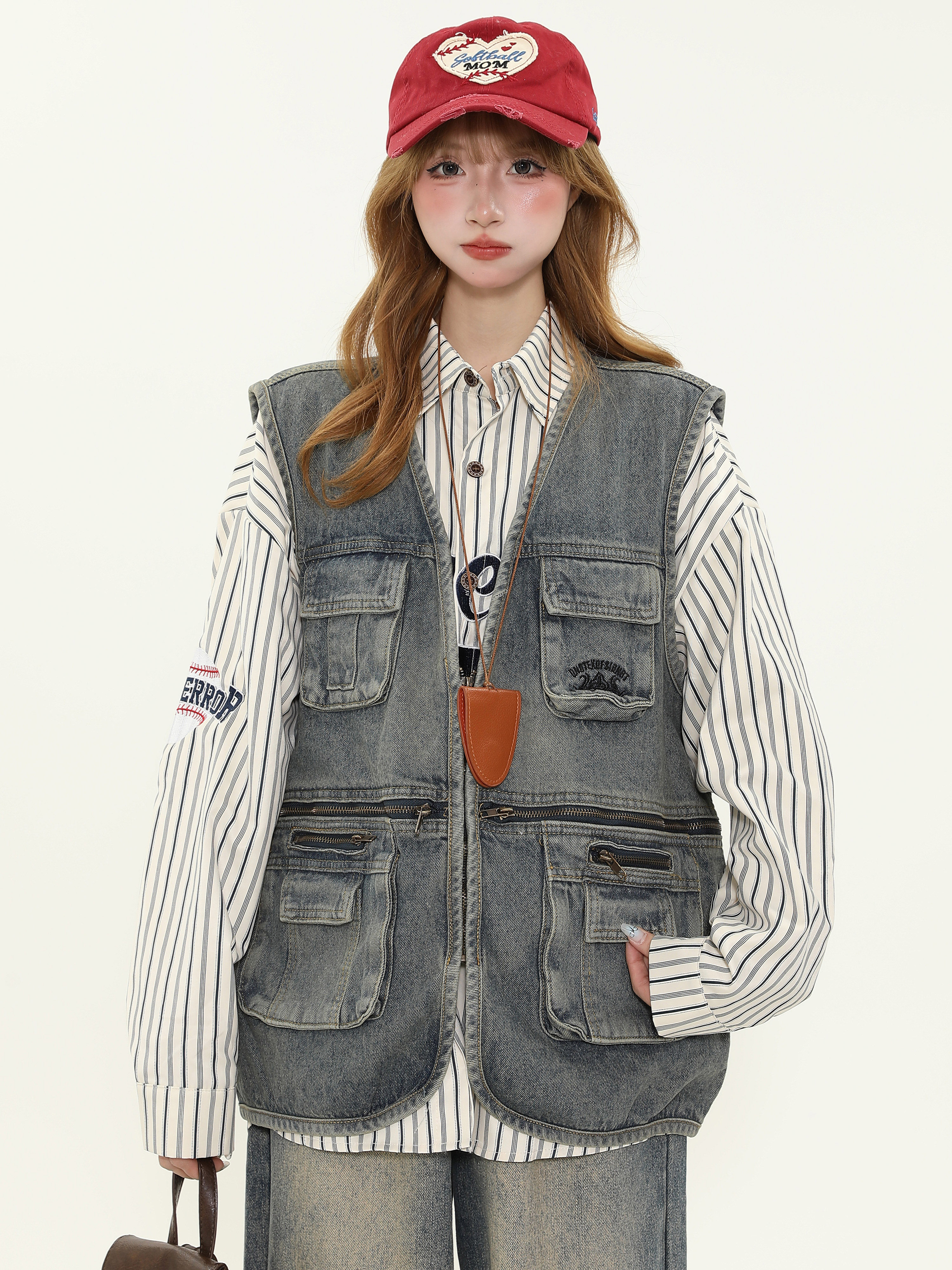 Unisex Vintage Washed Distressed Multi-Pocket Denim Work Vest - Trendy Sleeveless Jacket for Layering, Casual Street Style