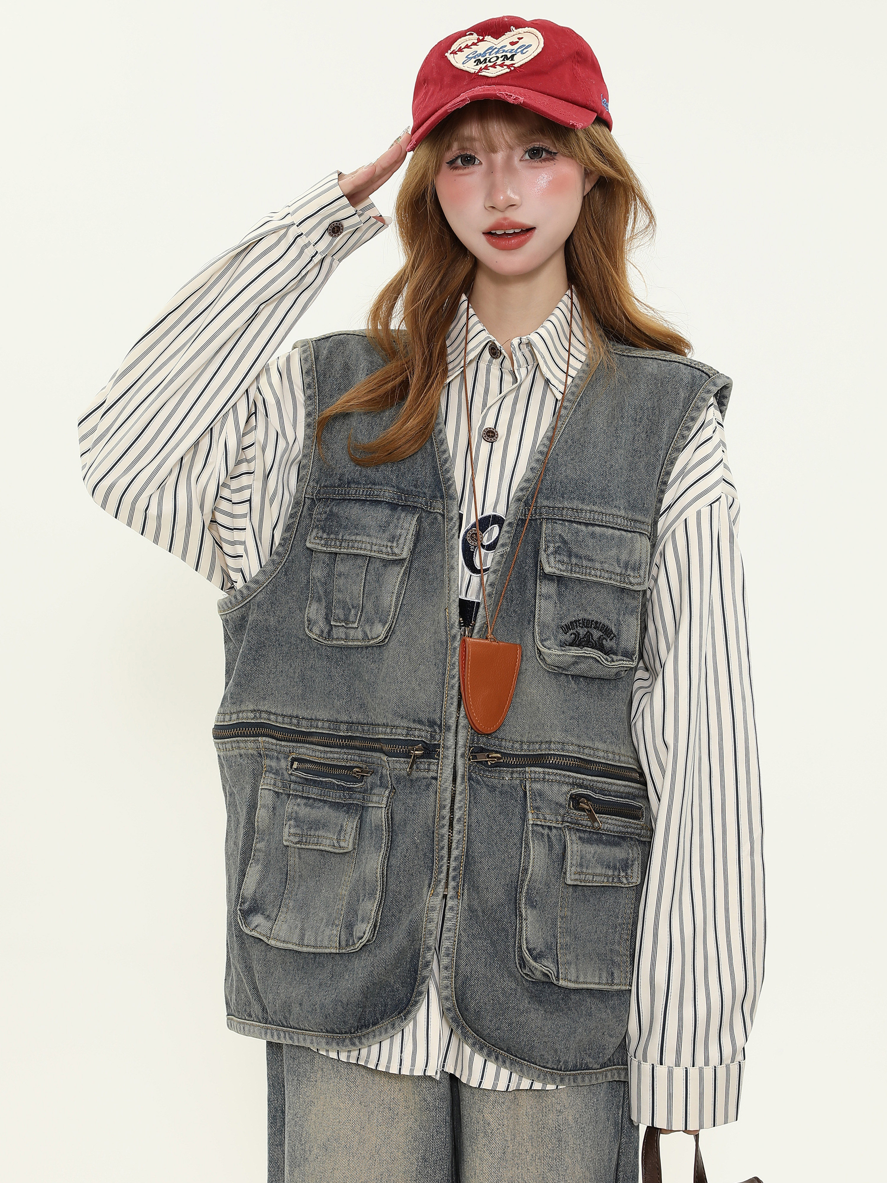 Unisex Vintage Washed Distressed Multi-Pocket Denim Work Vest - Trendy Sleeveless Jacket for Layering, Casual Street Style